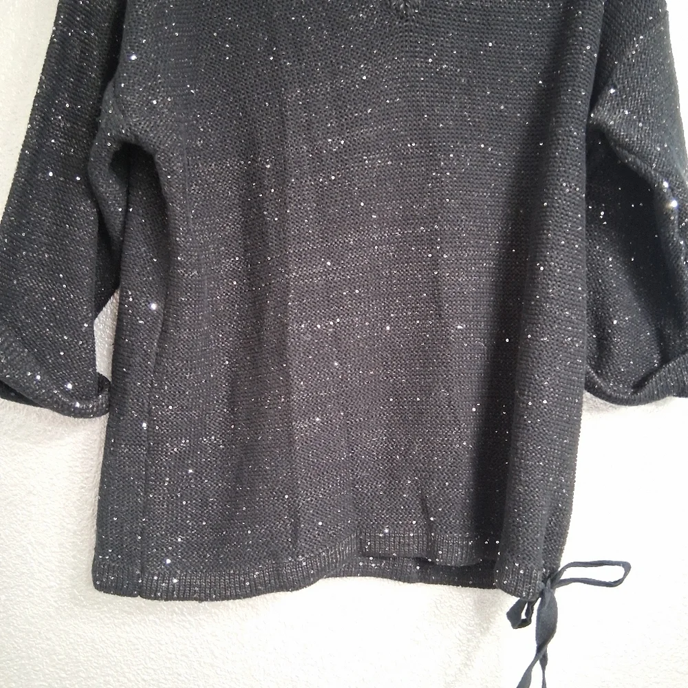 DKNY Jeans Black Sequin Sweater With Bottom Tie Size L